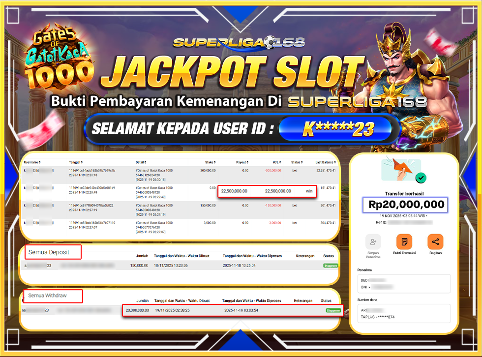 SUPERLIGA168 JACKPOT GATES OF GATOTKACA Rp.20,000,000-LUNAS